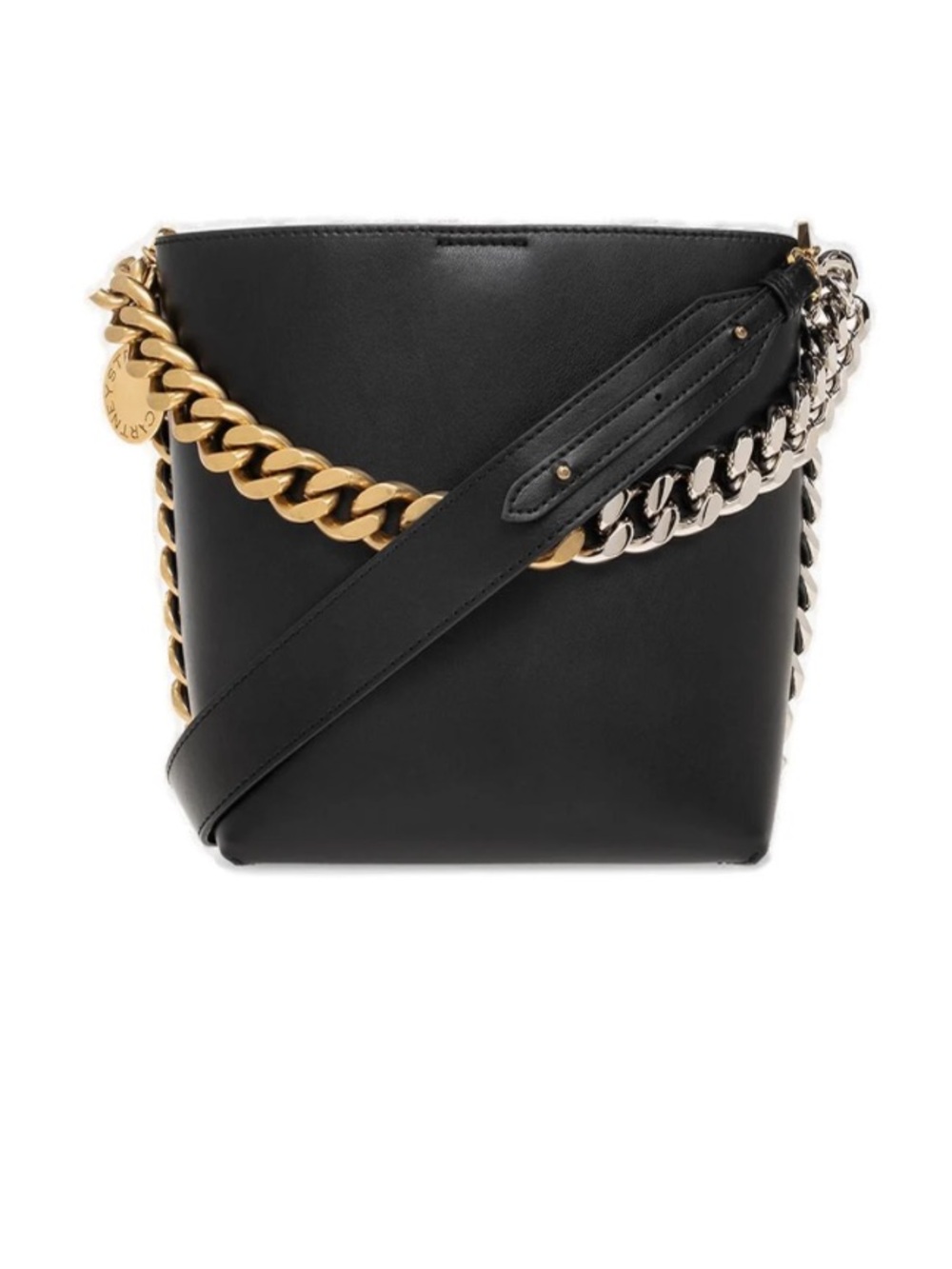 🖤 SOLD 🖤Stella McCartney Black Bucket Bag with Gold & Silver Chain Strap